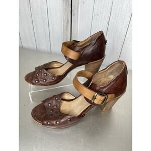 Coque Terra Anthropologie Heels EU 37 US 6.5 Brown Leather Studded Distressed
